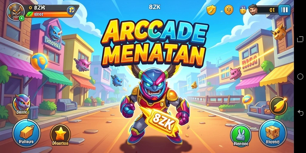 Tangkapan layar utama 8ZK menampilkan gameplay Arcade yang mendebarkan.