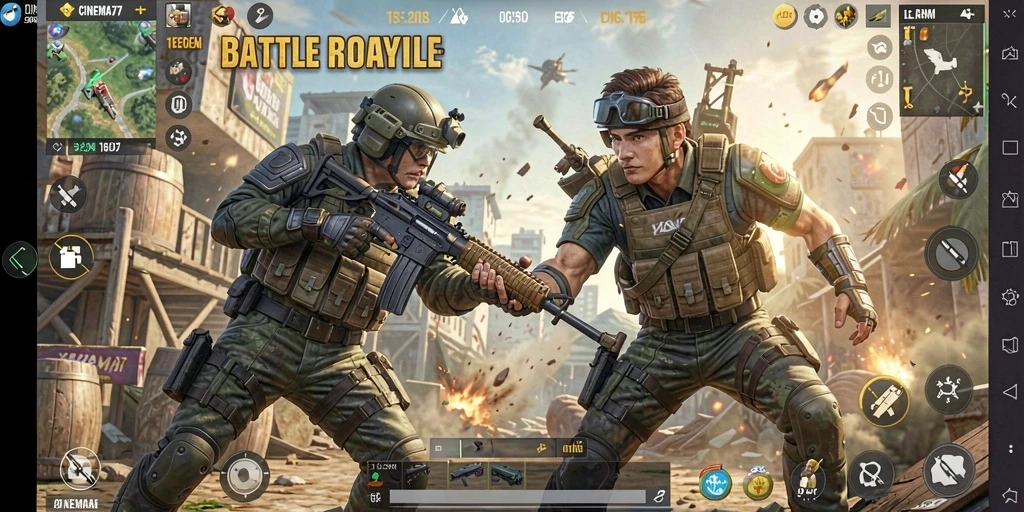 Gameplay seru CINEMA77 dengan aksi Battle Royale yang mendebarkan.