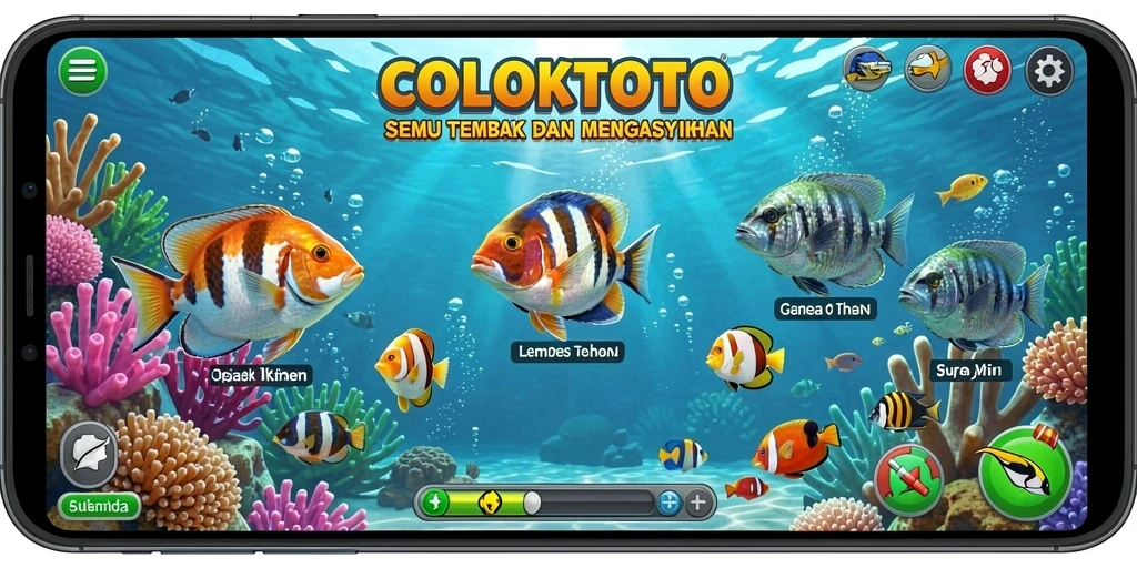 Tampilan gameplay COLOKTOTO dengan aksi menembak ikan yang seru.