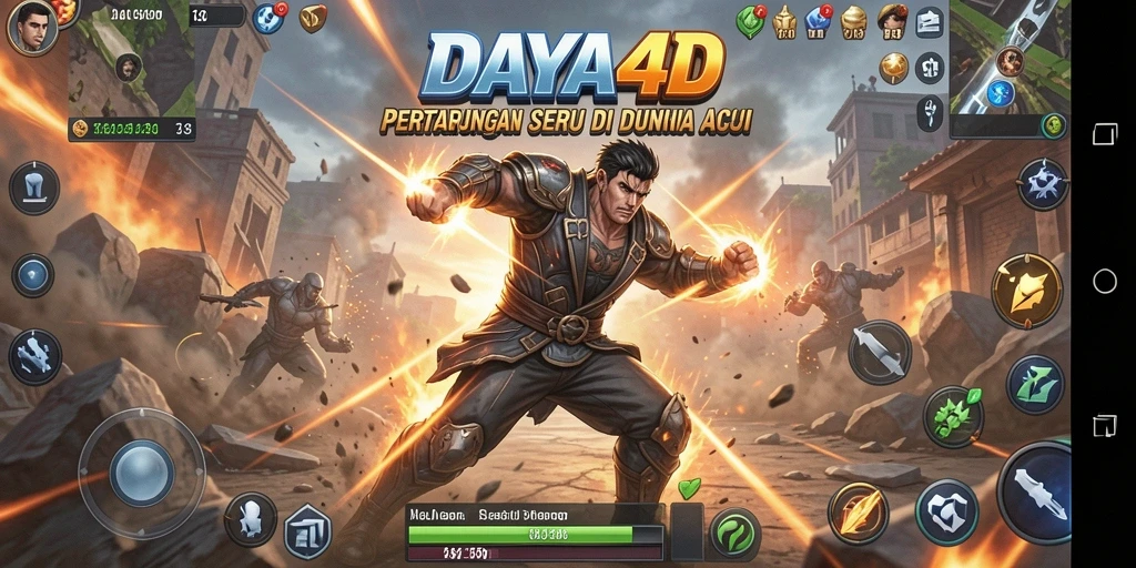 Tampilan screenshot DAYA4D menunjukkan aksi pertempuran yang mendebarkan.