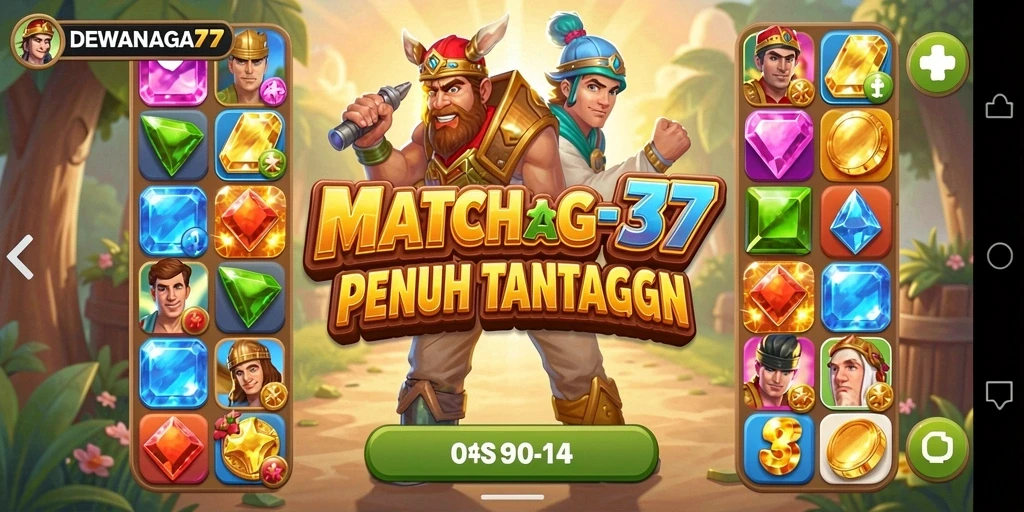 Screenshot gameplay DEWANAGA77 dengan berbagai puzzle Match-3 yang menantang.