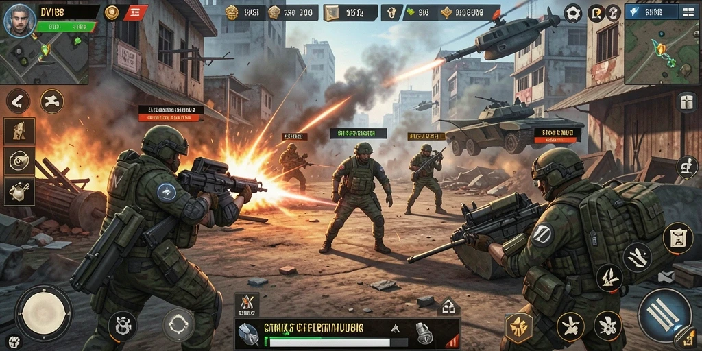Tangkapan layar gameplay DV188 menampilkan aksi strategi pertempuran.