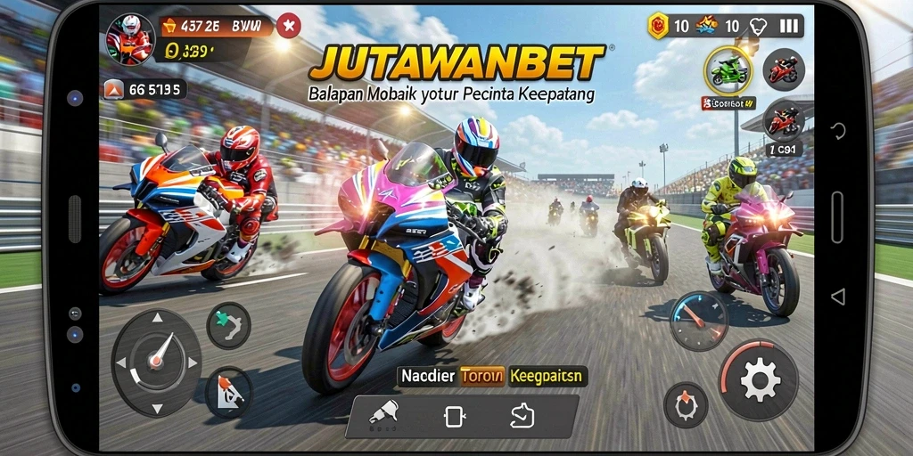 Tangkapan layar yang menunjukkan aksi balapan motor di JUTAWANBET.