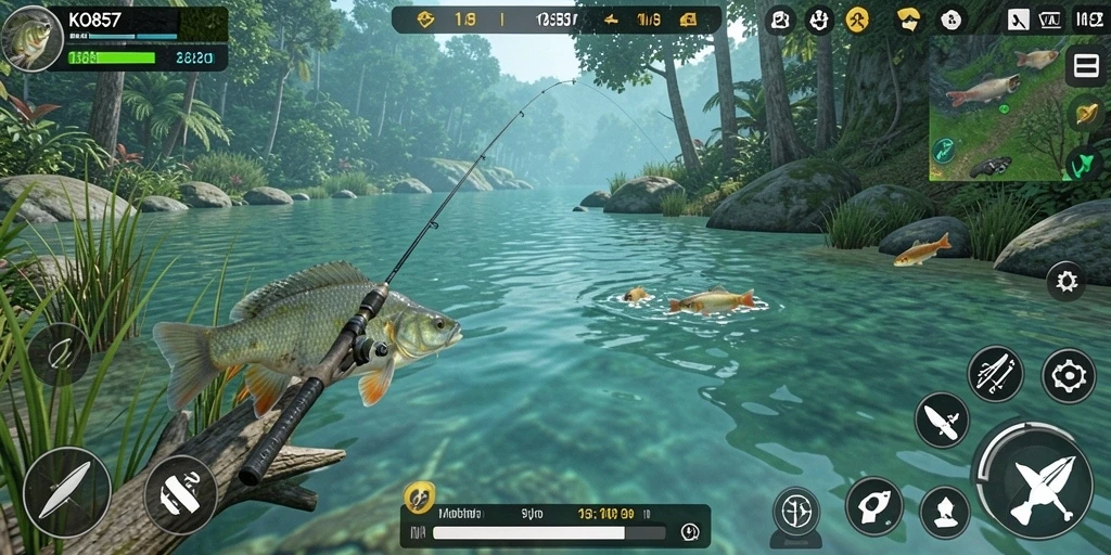 Tampilan gameplay KO857 yang menarik saat memancing ikan di laut.