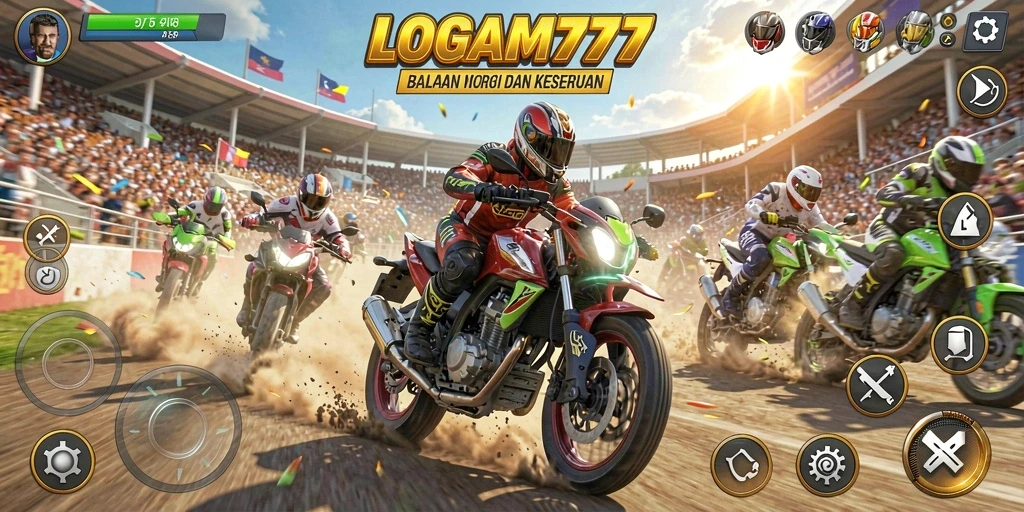 Tangkapan layar menampilkan aksi balapan motor seru di LOGAM777.