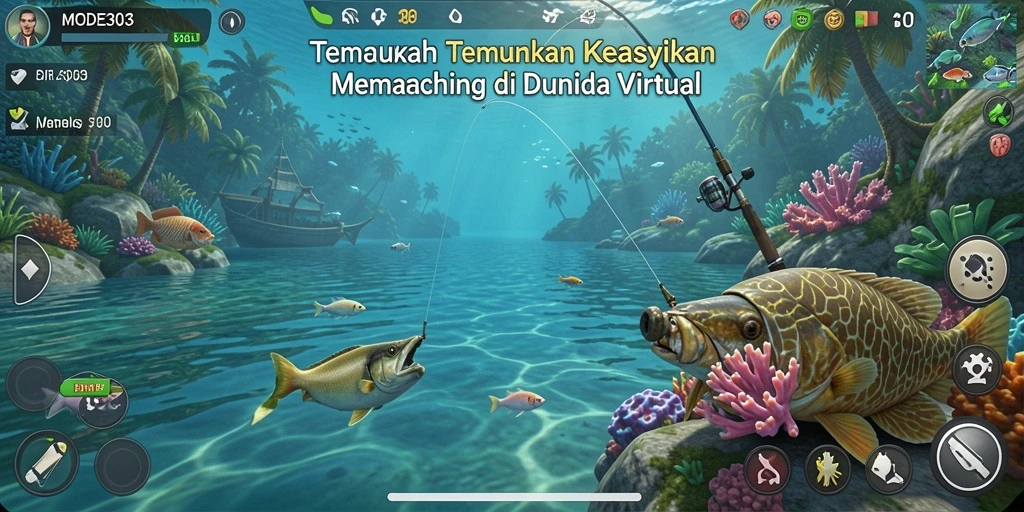 Tampilan gameplay memancing yang menakjubkan dari MODE303 di dunia virtual.