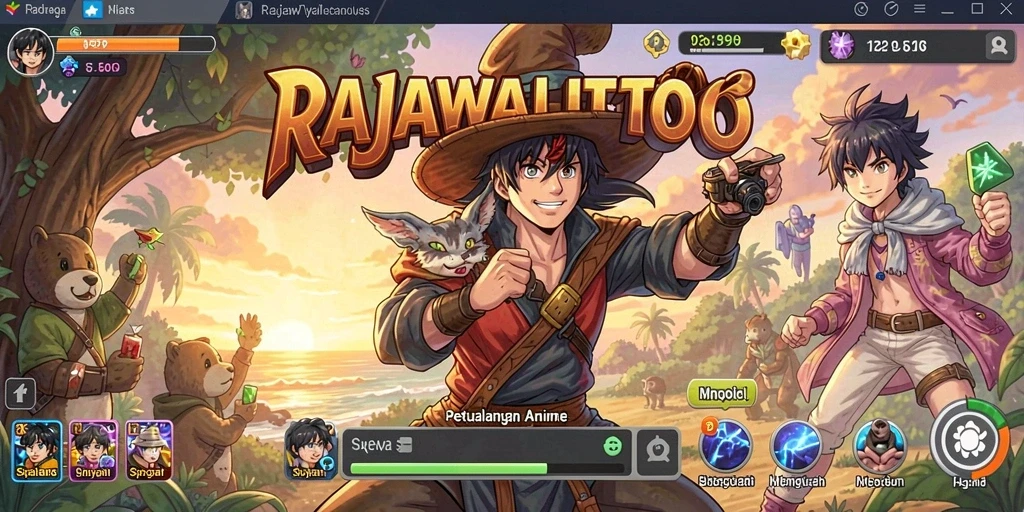 Tampilan aksi seru dalam gameplay RAJAWALITOTO dengan karakter Anime ikonik.